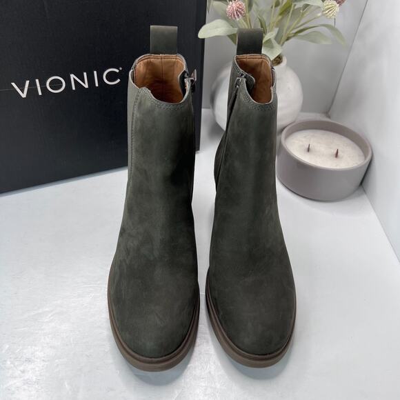 Vionic Truckee Leather Ankle Boots Dark Khaki Green J0721L2300 Women's 6.5M NWB - Picture 3 of 11